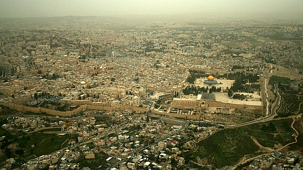 Cidade Velha, ponto turístico e religioso de Jerusalém, vista de cima