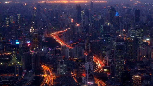 Vista aérea do centro comercial de Xangai, na China
