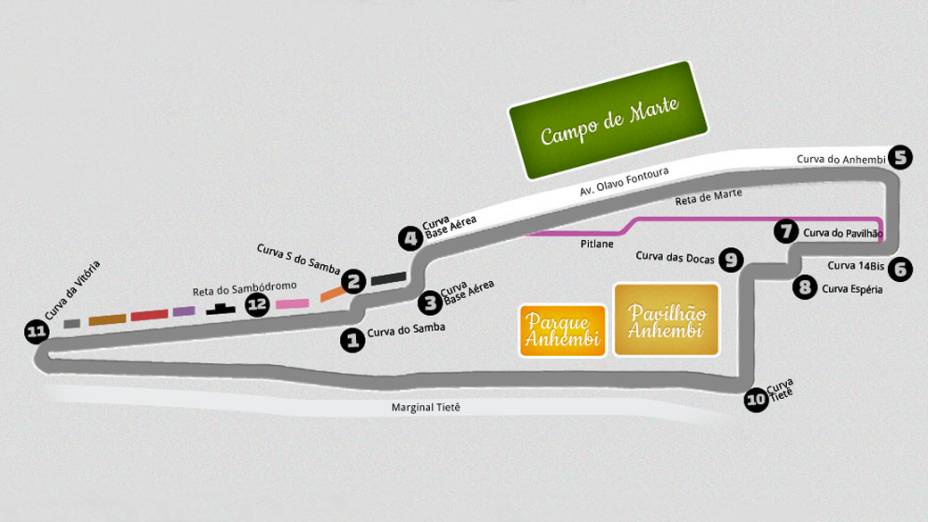 O traçado do circuito de rua para a Fórmula Indy no Anhembi, em São Paulo