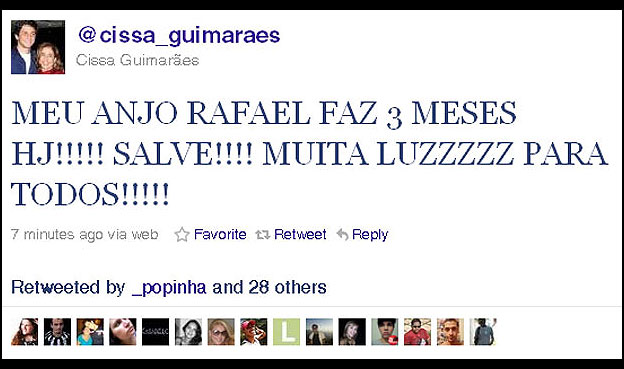 Tuíte de Cissa Guimarães três meses após a morte de seu filho caçula, Rafael Mascarenhas