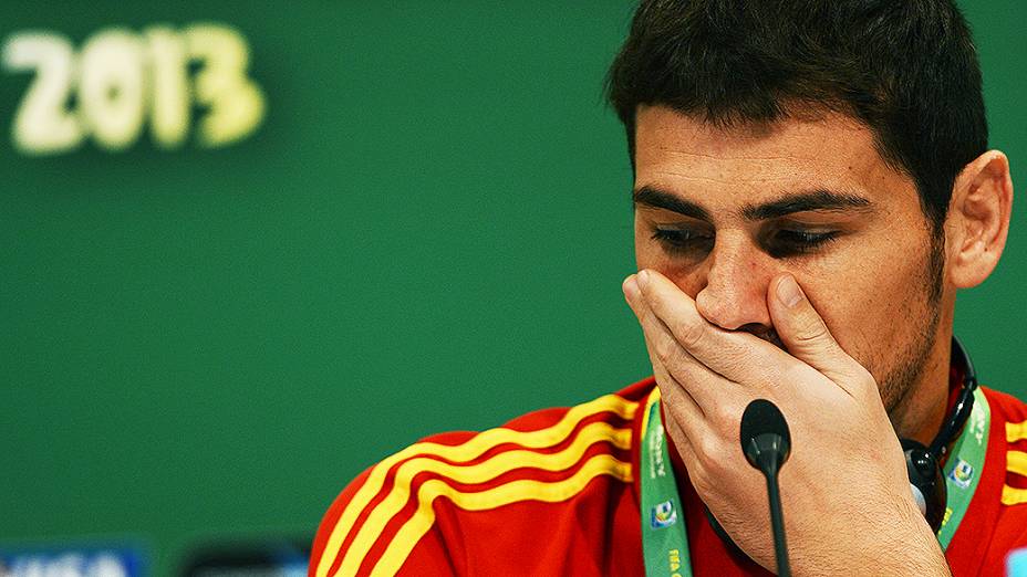 O goleiro espanhol Iker Casillas durante coletiva de imprensa, no Maracanã