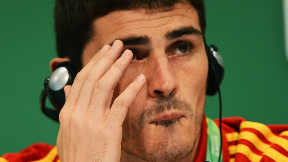 O goleiro espanhol Iker Casillas durante coletiva de imprensa, no Maracanã