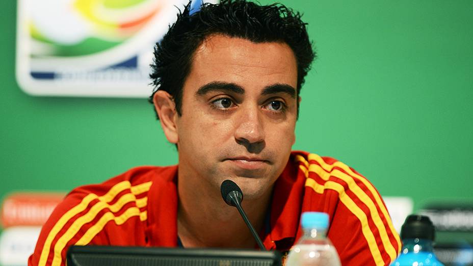 O jogador da seleção espanhola Xavi Hernández durante coletiva de imprensa, no Maracanã