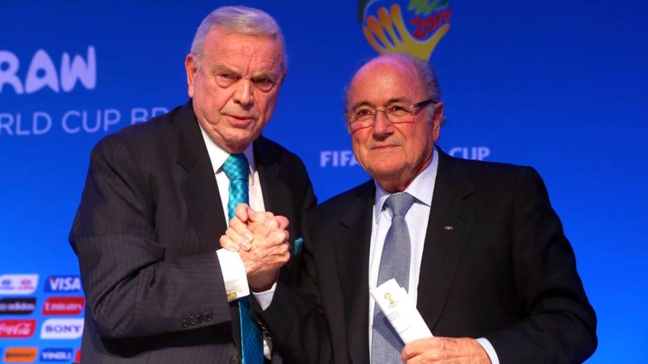 O presidente da CBF e do COL, José Maria Marin, com o presidente da Fifa, Joseph Blatter