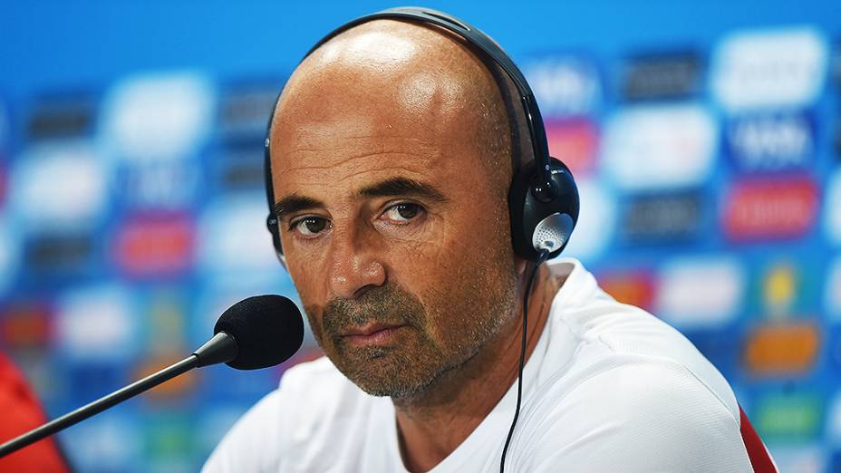 O técnico da Seleção Chilena, Jorge Sampaoli, durante coletiva de imprensa, no estádio Mineirão, em Belo Horizonte