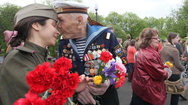 Veterano da 2ª Guerra Mundial durante celebração do Dia da Vitória em Moscou, Rússia