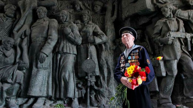 Veterano da 2ª Guerra Mundial durante celebração do Dia da Vitória em Kiev, Ucrânia