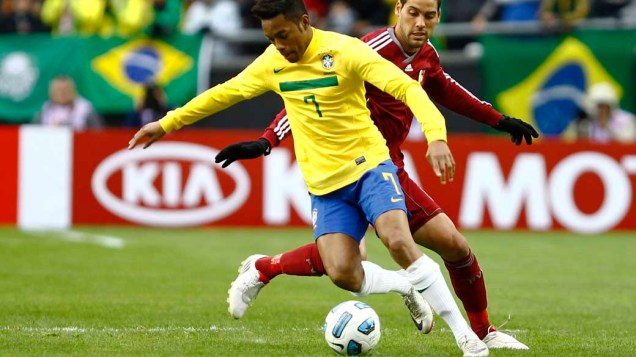 Robinho durante partida entre Brasil e Venezuela válida pela primeira fase da Copa América, disputada na Argentina