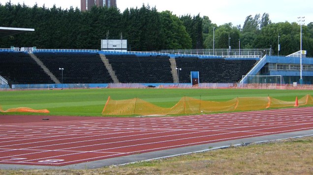 Parte interna do estádio de futebol e atletismo do Crystal Palace, centro de treinamento e quartel-general do Brasil na Olimpíada de Londres, em 2012