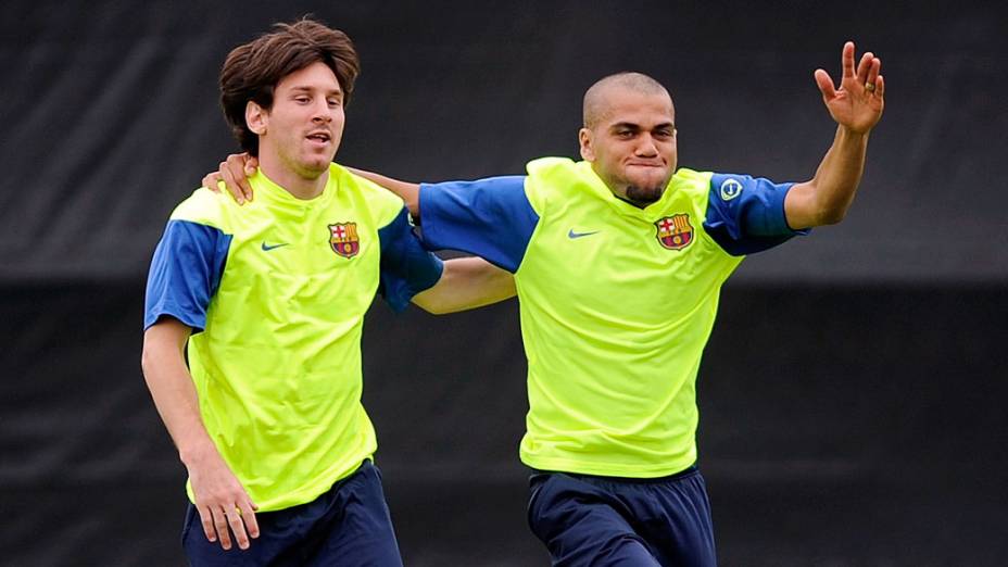 Lionel Messi e Daniel Alves treinam em Los Angeles para amistoso contra o Los Angeles Galaxy durante pré-temporada de 2009