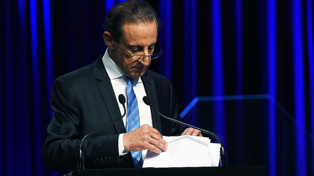 O candidato do PMDB ao governo de São Paulo, Paulo Skaf, durante debate, em 25/08/2014