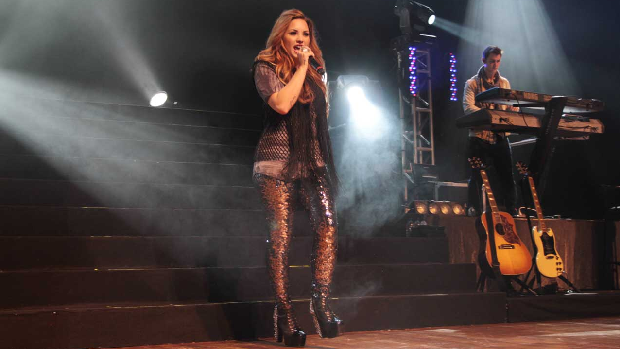 Demi Lovato, durante show em São Paulo, em 20 de abril de 2012