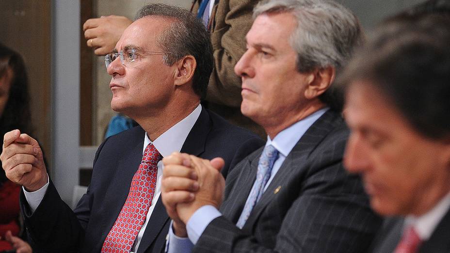 Os senadores Renan Calheiros, Fernando Collor e Eunício Oliveira, durante reunião do Conselho de Ética do Senado