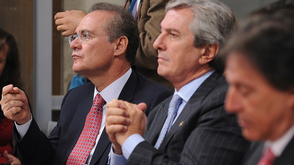 Os senadores Renan Calheiros, Fernando Collor e Eunício Oliveira, durante reunião do Conselho de Ética do Senado