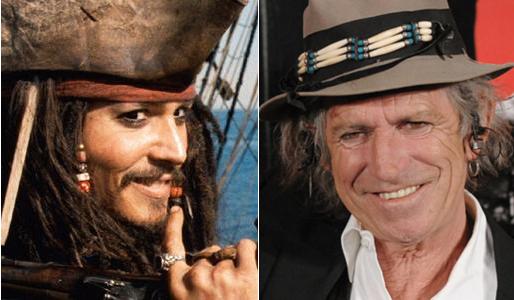 Depp como o pirata Jack Sparrow (`esquerda) e o guitarrista Keith Richards