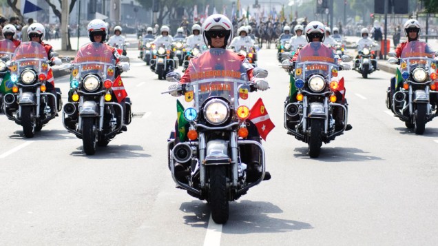 Motociclistas dos Fuzileiros Navais durante o desfile de 7 de setembro na avenida Presidente Vargas, no Rio de Janeiro