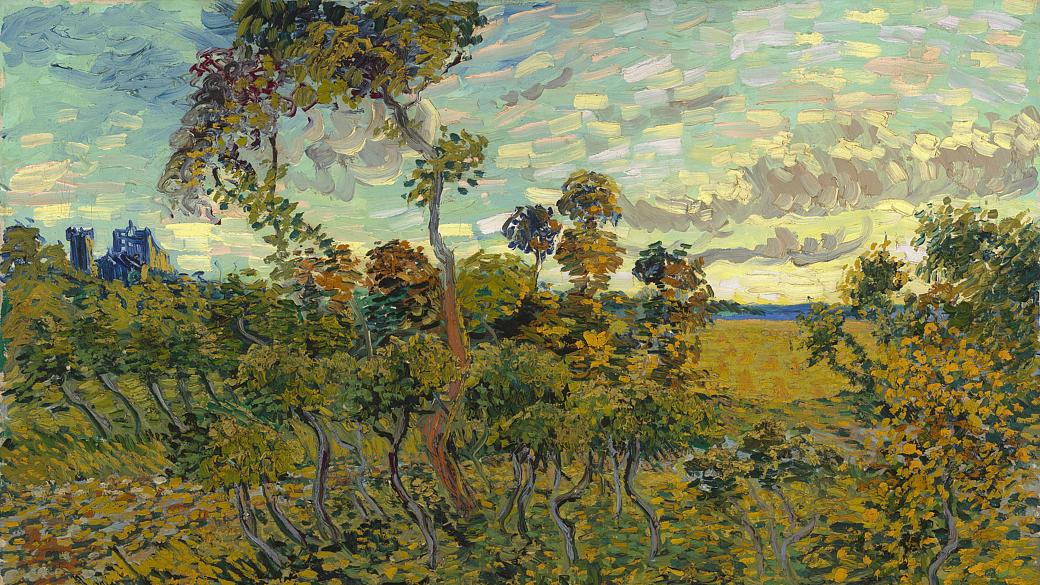 Detalhe de 'Pôr do Sol em Montmajour', obra inédita de Van Gogh revelada nesta segunda