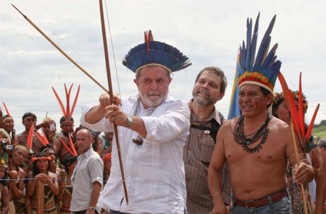 O presidente Luiz Inácio Lula da Silva participa da comemoração pelo Dia do Índio na aldeia Maturuca, na Reserva Raposa Serra do Sol, em Roraima.