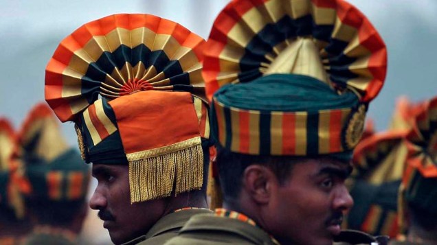 Ensaio de banda militar indiana para a comemoração do Dia da Independência, em Nova Délhi