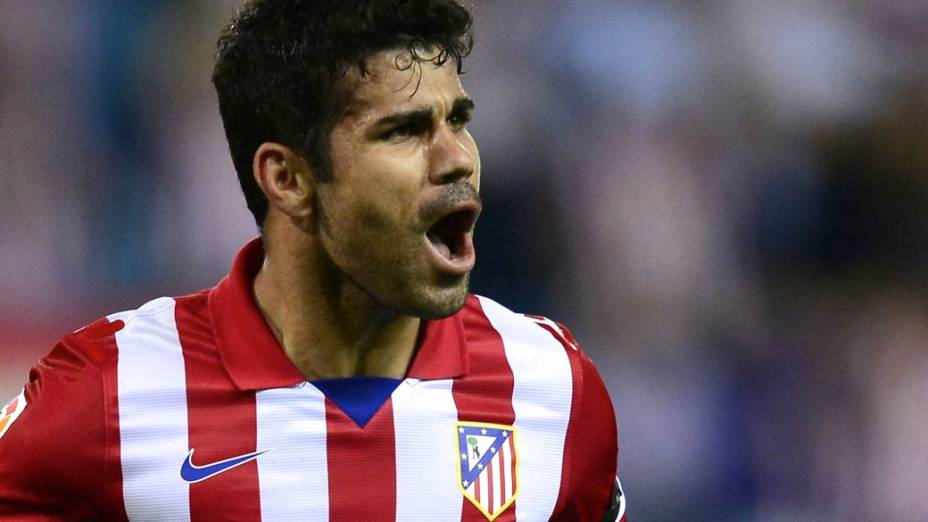 Diego Costa comemora gol pelo Atlético contra o Real no clássico de Madri