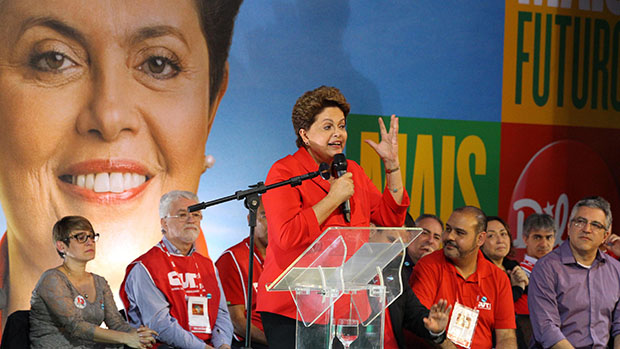A presidente Dilma Rousseff durante evento da CUT, em Guarulhos