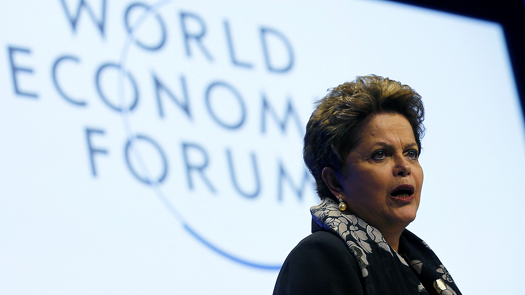 A presidente Dilma Rousseff discursa no Fórum Econômico Mundial, em Davos, nos Alpes Suíços