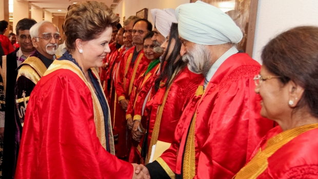 Presidente Dilma Rousseff durante cerimônia de outorga do título de Honoris Causa pela Universidade de Déli, na Índia