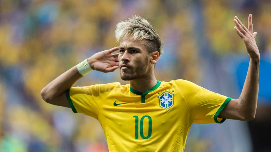 Neymar comemora gol contra Camarões no Mané Garrincha, em Salvador