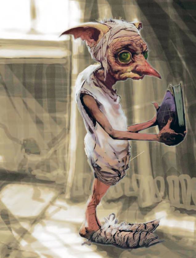 Arte conceitual inicial de Dobby coberto de toalhinhas, por um artista desconhecido