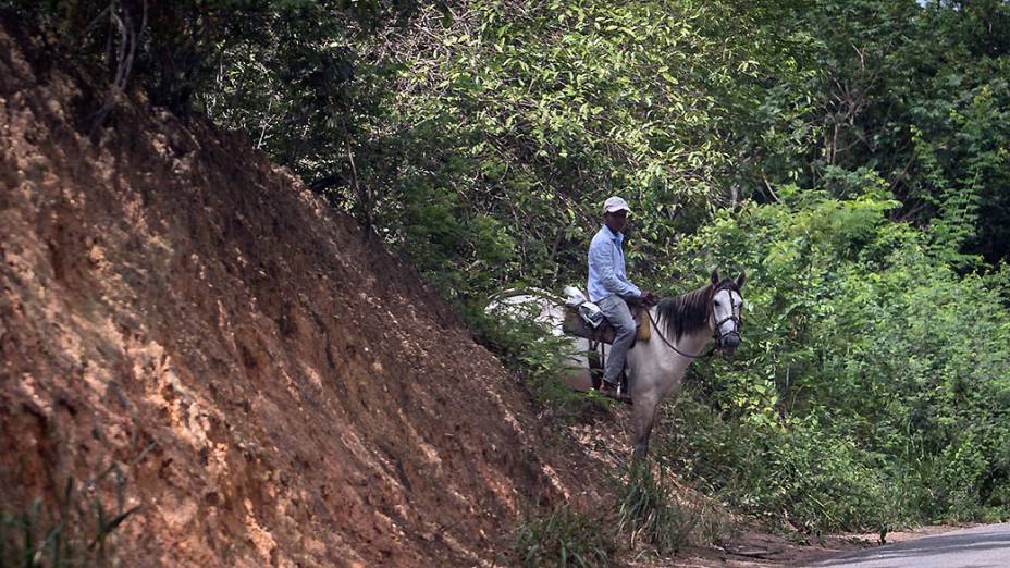 Cavaleiro às margens da rodovia no caminho para Irecê (BA)