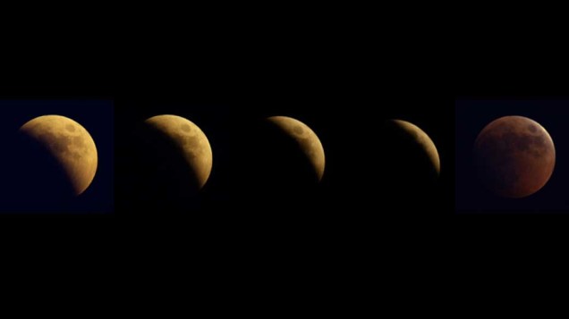 Sequência do eclipse da lua visto em Belgrado, Sérvia