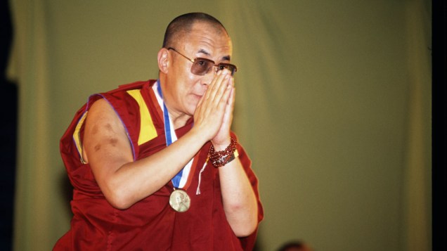 Dalai Lama durante cerimônia religiosa por ocasião da conferência da ONU sobre o meio ambiente - ECO 92