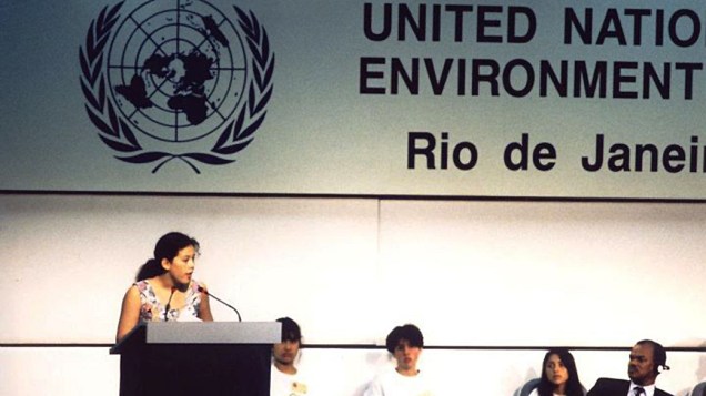 Severn Suzuki, garota canadense durante seu famoso discurso na cerimônia de abertura da ECO 92