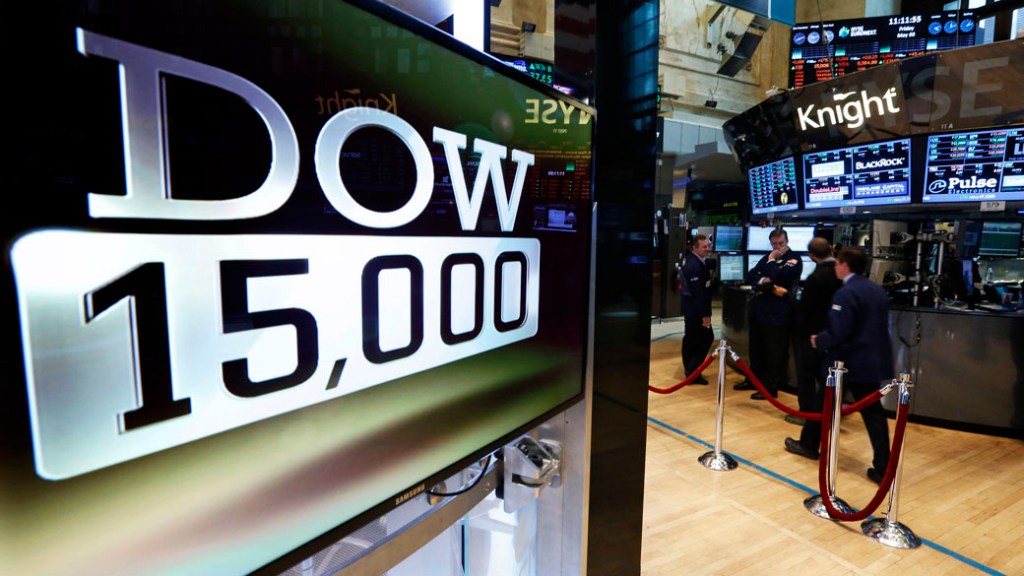 Televisão mostra os 15 mil pontos da Dow Jones