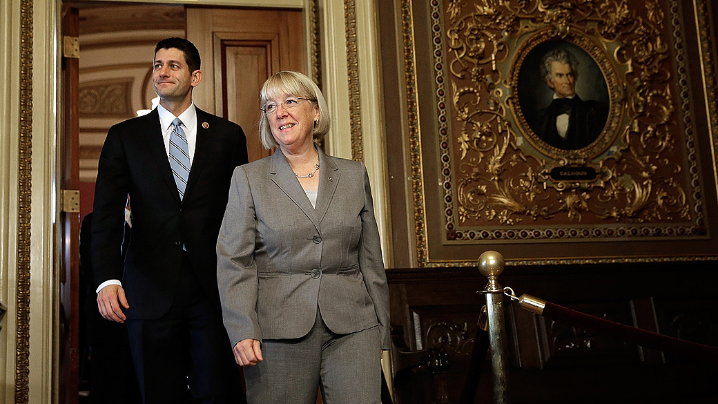 Membros da conferência de orçamento bipartidário, o deputado Paul Ryan e a senadora Patty Murray