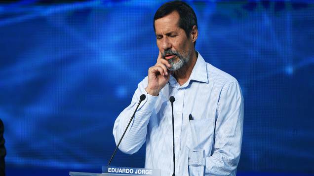 O canditato Eduardo Jorge (PV), durante o debate dos presidenciáveis promovido pelo Grupo Bandeirantes, em 26/08/2014