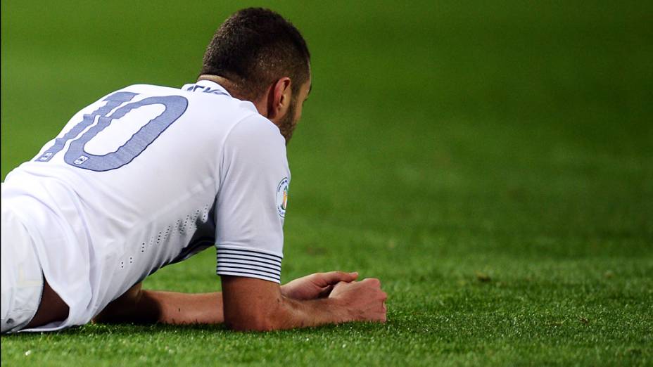 Atacante francês Karim Benzema durante partida contra a Espanha em Madri 