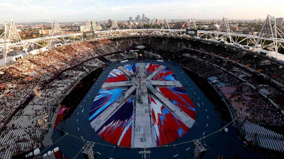 Preparativos para a festa de encerramento dos Jogos Olímpicos de Londres, em 12/08/2012