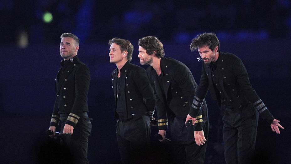 A banda Take That na festa de encerramento dos Jogos Olímpicos de Londres