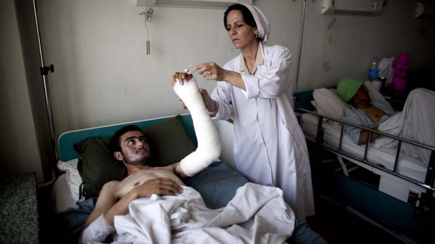 Soldado do Exército Nacional Afegão no hospital militar Davoud Khan em Cabul, Afeganistão