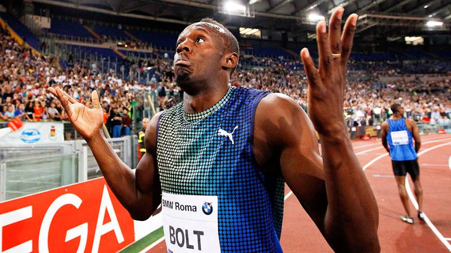 Usain Bolt, da Jamaica no final do evento 100m, no estádio Olímpico de Roma