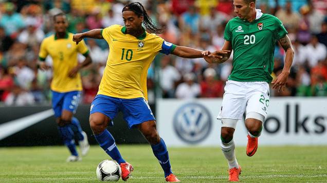 Ronaldinho Gaúcho durante amistoso da seleção brasileira contra a Bolívia, em Santa Cruz de La Sierra