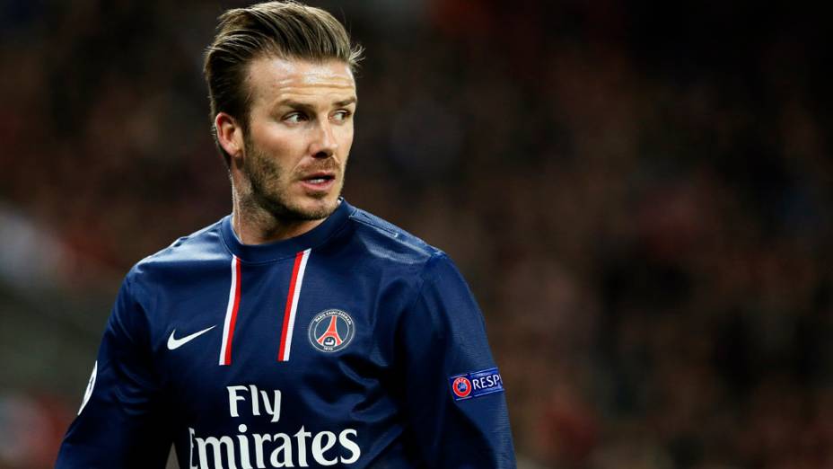 Jogador do PSG David Beckham, durante o jogo contra o Barcelona