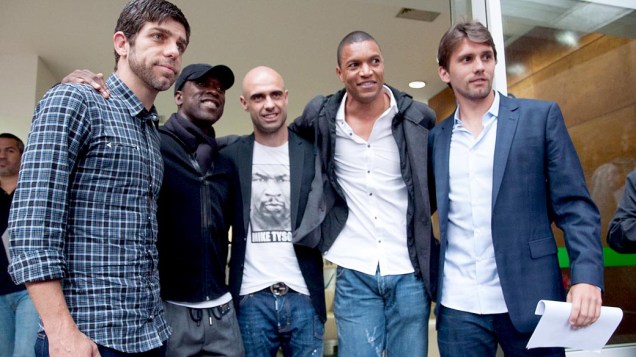 Jogadores do Bom Senso FC chegam para uma reunião com o presidente da CBF, José Maria Marin, no Rio
