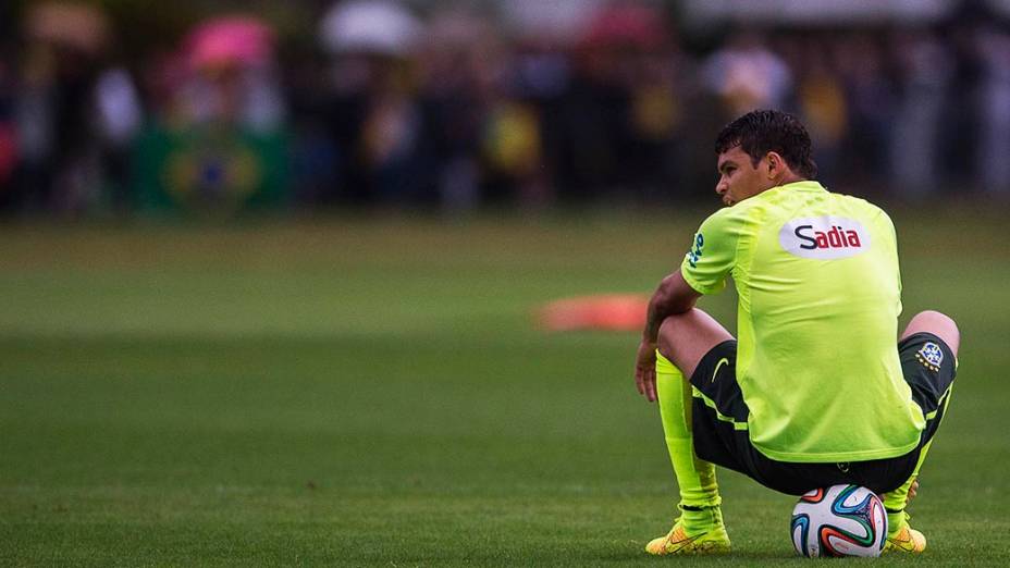 Thiago Silva durante treino da seleção brasileira na Granja Comary, em Teresópolis