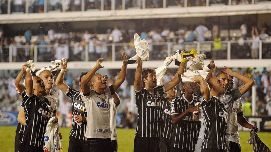 Jogadores do Corinthians comemoram a conquista do Campeonato Paulista