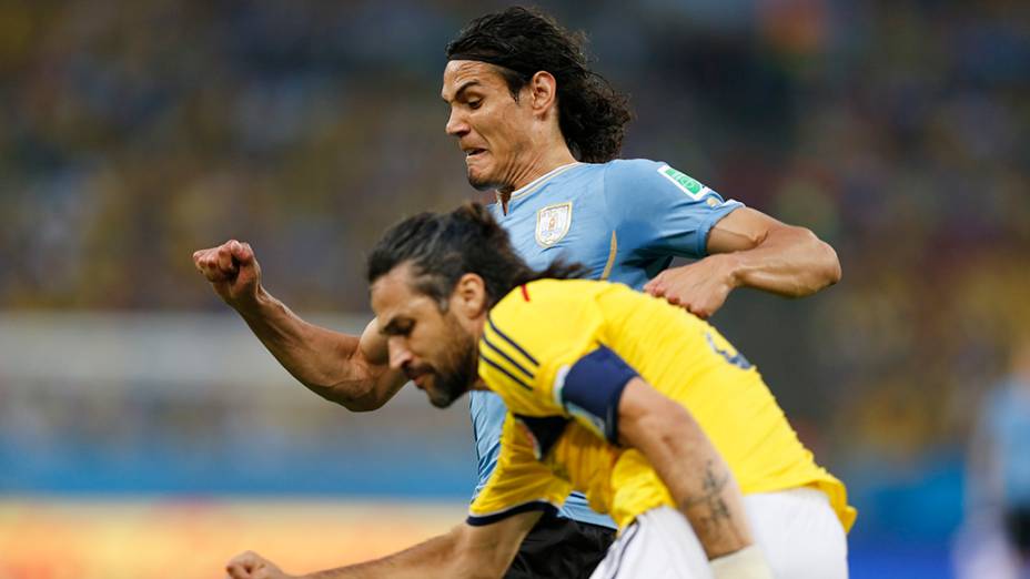 Lance no jogo entre Colômbia e Uruguai no Maracanã, no Rio