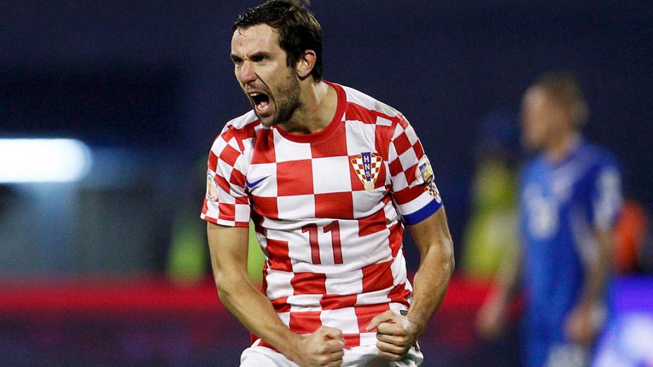 Darijo Srna comemora após marcar um gol na vitória de 2 a 0 da Croácia sobre a Islândia, em partida válida pela repescagem europeia para Copa do Mundo 2014