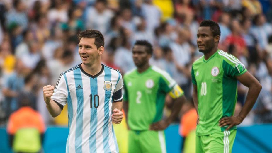 Messi comemora o seu segundo gol contra a Nigéria no Beira Rio, em Porto Alegre