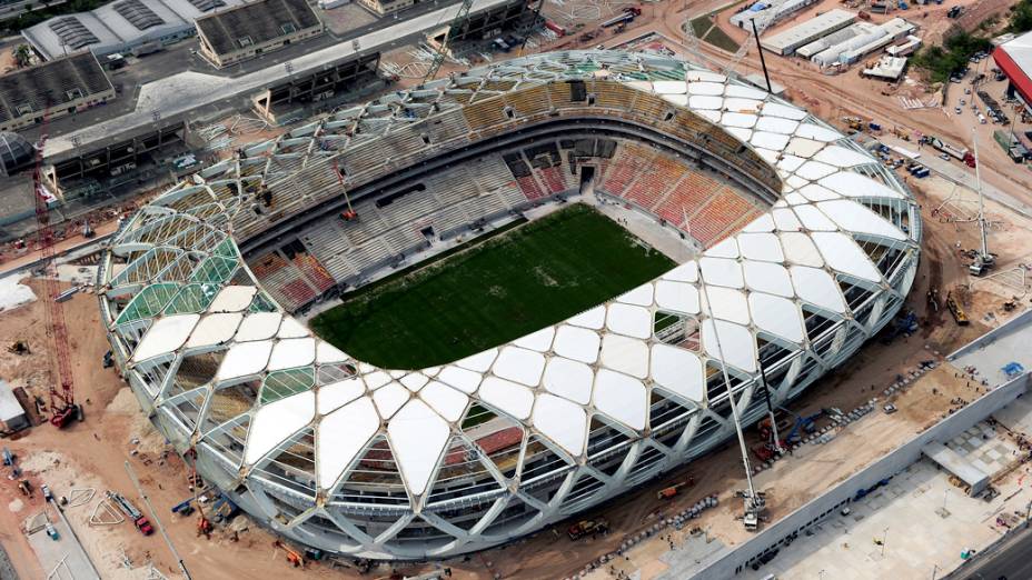 Vista aérea da Arena Amazônia, em Manaus